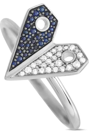 LB Exclusive Anillo Heart en oro blanco de 14kt con diamante y zafiro