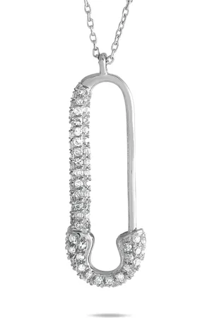 LB Exclusive 14K white gold Safety Pin diamond necklace