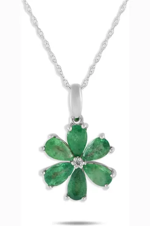 LB Exclusive 14K white gold Flower diamond and emerald necklace