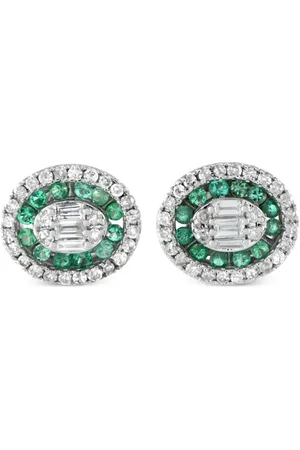 LB Exclusive Aretes en oro blanco de 14k con diamante y esmeralda