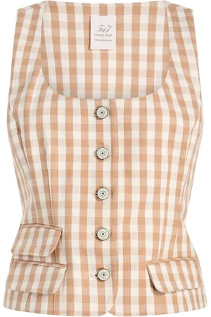 Cinq A Sept Top de mezclilla con motivo de cuadros gingham