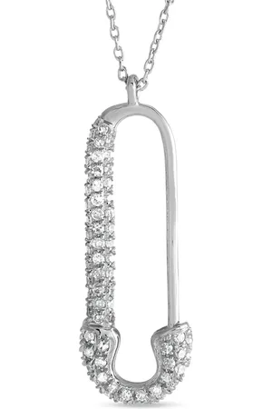LB Exclusive Collar Safety Pin en oro blanco de 14kt con diamantes