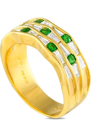 LB Exclusive Anillo en oro amarillo de 18kt con diamante y esmeraldas