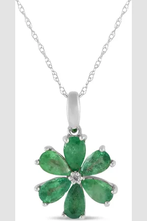 LB Exclusive Collar Flower en oro blanco de 14kt con diamantes y esmeralda