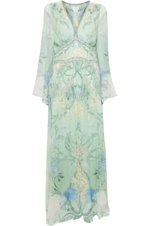 Camilla Vestido de seda largo con estampado floral