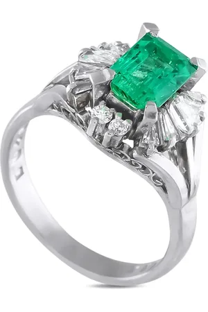 LB Exclusive Anillo de platino con diamantes y esmeralda