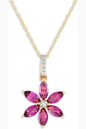 LB Exclusive Collar Flower en oro amarillo de 14kt con rodolita y diamante