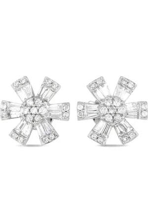 LB Exclusive Aretes en oro blanco de 14kt con diamantes en forma de rueda de molino