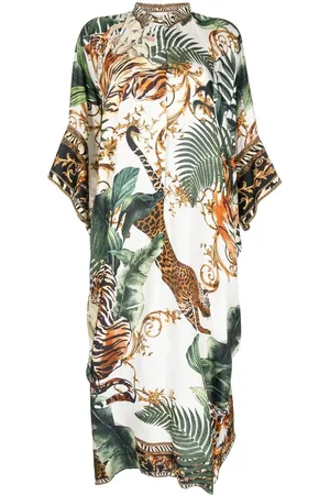 Camilla Vestido midi de seda con estampado de tigre