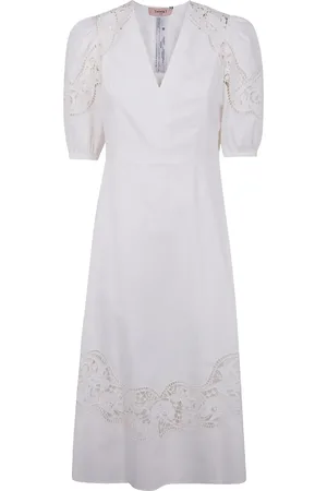 Twin-Set Vestido con detalle de encaje y mangas farol