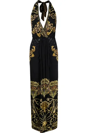 Camilla Vestido con cuello halter y estampado barroco