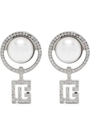 Balmain Aretes de clip Art Deco con detalles de perlas artificiales y cristales blancos de corte redondo.