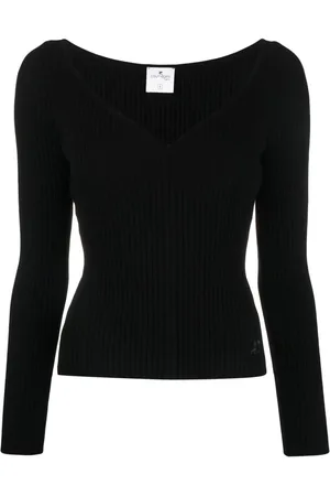 Courrèges Suéter de canalé con cuello en forma de corazón