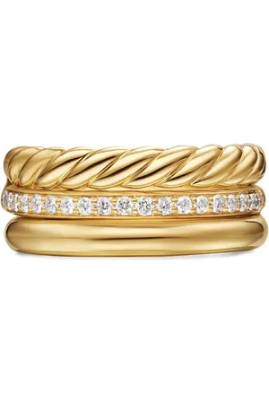 David Yurman Anillo DY Mercer® Three Row en oro amarillo de 18kt con diamantes