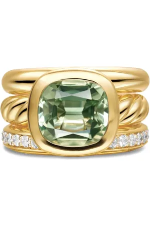 David Yurman Anillo DY Mercer® Four Row en oro amarillo de 18kt con diamantes y prasiolita
