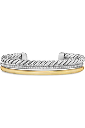 David Yurman Brazalete DY Mercer® Three Row en oro amarillo de 18kt y plata de ley con diamante