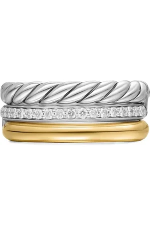 David Yurman Anillo DY Mercer® Three Row en oro amarillo de 18kt y plata de ley con diamantes