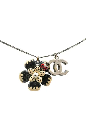 CHANEL Collar Ruthenium Plated CC Flower and Ladybug Charms Necklace 2006