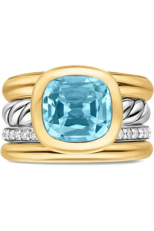 David Yurman Anillo DY Mercer® Four Row en oro amarillo de 18kt y plata de ley con diamante y topacio
