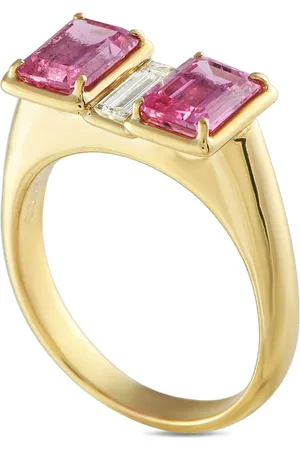 LB Exclusive Anillo Three Stoneen oro amarillo de 18kt con diamante y zafiro