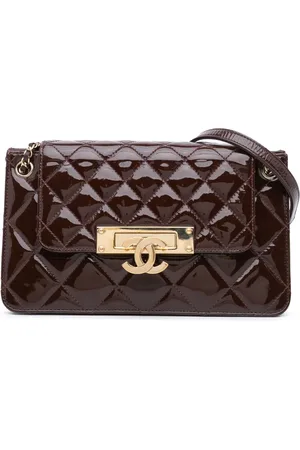 CHANEL Bolsa de hombro Golden Class Accordion Flap de charol capitonado 2014-2015