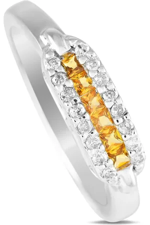 LB Exclusive Anillo en oro blanco de 14kt con diamante y zafiro