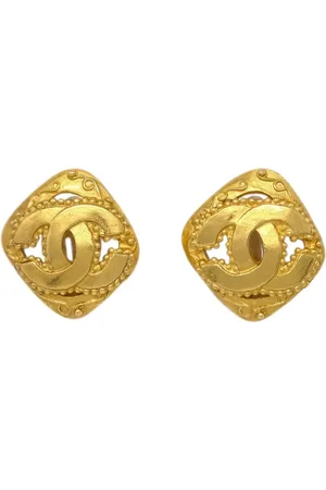 CHANEL Aretes de clip CC Rhombus 1996