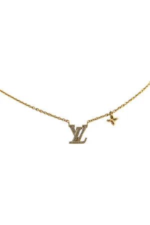 LOUIS VUITTON Collar bañado en oro con dije LV con cristal 2023