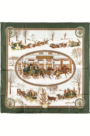 Hermès Mascada L Hiver En Poste de seda del siglo XX