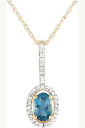 LB Exclusive Collar en oro amarillo de 14kt con diamantes y topacio azul