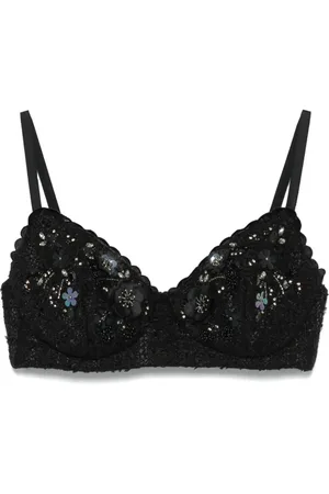 Elisabetta Franchi Top estilo brasier de tweed con bordado floral