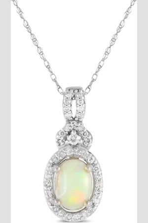 LB Exclusive Collar en oro blanco de 14kt con diamante y ópalo