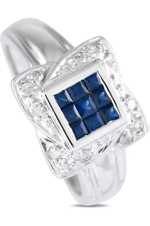 LB Exclusive Anillo en oro blanco de 14kt con diamante y zafiro