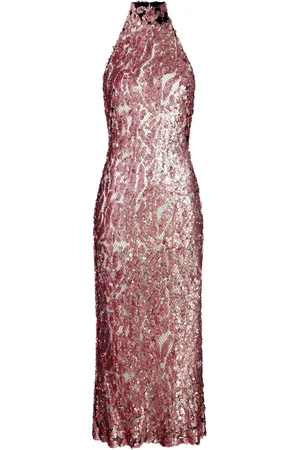 LAPOINTE Vestido midi con cuello halter y lentejuelas