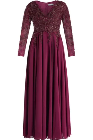 Mac Duggal Vestido de fiesta bordado con cuello en V