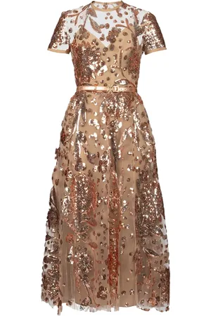 Elie saab Vestido midi con tul bordado