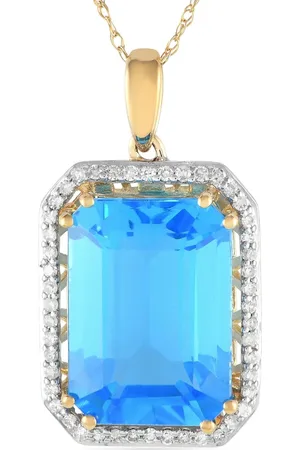 LB Exclusive Collar en oro amarillo de 14kt con diamantes y topacio azul