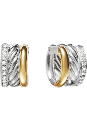 David Yurman Arracadas estilo huggie DY Mercer en oro amarillo de 18kt y plata de ley con diamantes de 14mm
