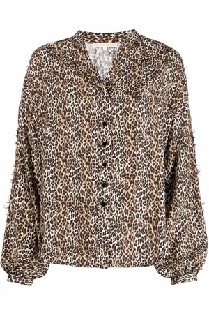 Gold Hawk Blusa de seda con estampado de leopardo