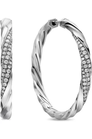 David Yurman Arracadas Cable Edge en plata de ley con diamantes