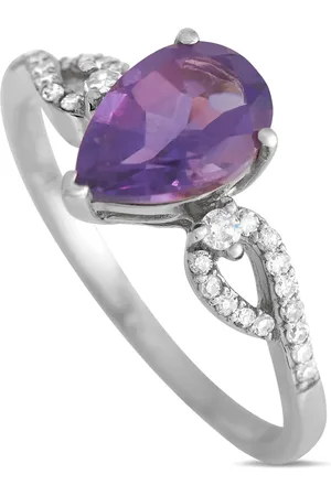 LB Exclusive Anillo en oro blanco de 14kt con diamantes y amatista