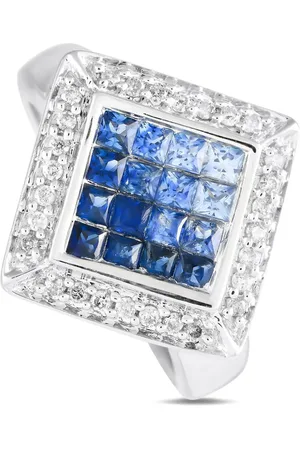 LB Exclusive Anillo en oro blanco de 14kt con diamante y zafiro