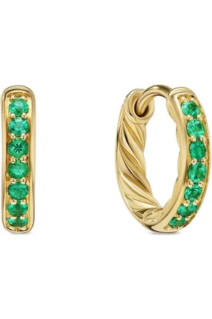 David Yurman Aretes estilo huggie Petite Pavé en oro amarillo de 18kt con esmeraldas