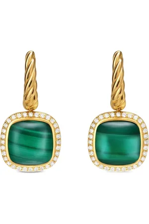 David Yurman Aretes Albion en oro amarillo de 18kt con diamantes y malaquita