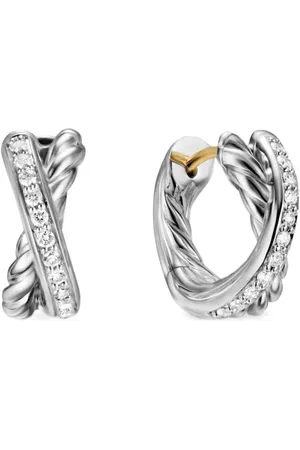 David Yurman Arracadas estilo huggie Crossover en plata de ley con diamante de 12.4mm