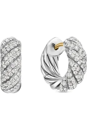 David Yurman Arracadas Sculpted Cable en plata de ley con diamantes de 14.4mm