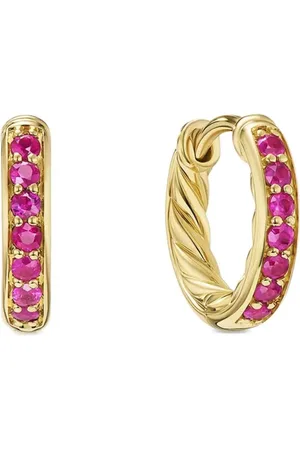 David Yurman Aretes estilo huggie Petite Pavé en oro amarillo de 18kt con rubí