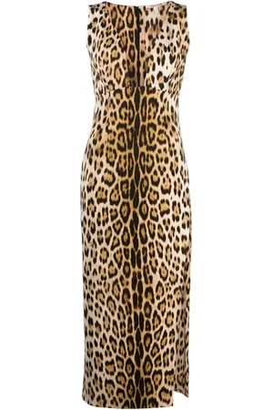 Roberto Cavalli Vestido midi con estampado de leopardo