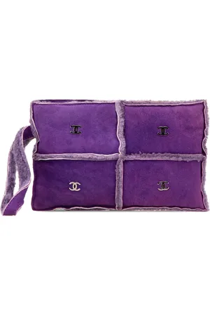 CHANEL Bolsa de mano de gamuza y lana con logo CC 2000-2002