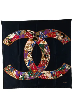 CHANEL Mascada con estampado de joyas en seda del siglo XX